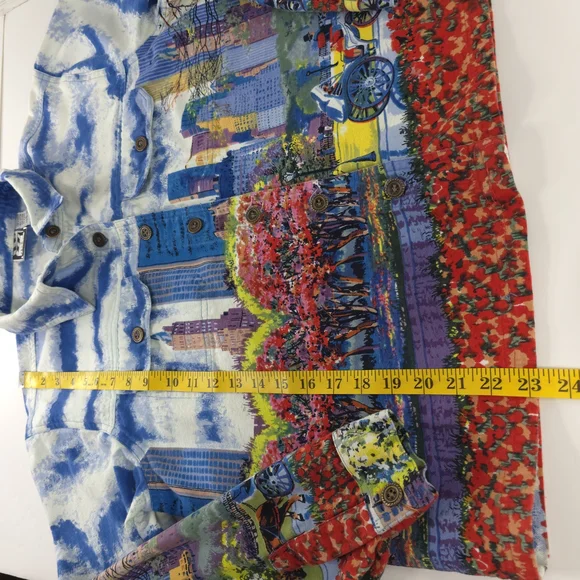 TAKE TWO Colorful Cityscape Denim Jacket WOMENS SIZE LARGE W/POCKETS 100% COTTON - Picture 16 of 16